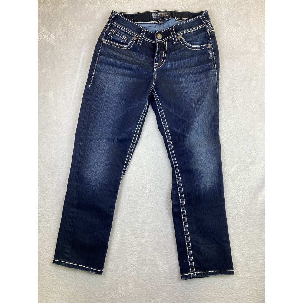 Silver Suki Jeans Women's 27 Straight Leg High Capri thick whip stitch western